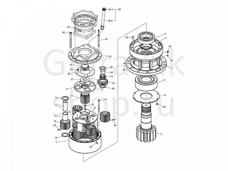 Вал поворотного редутора, Doosan DX420 LCA/DX420-9, 130712-00663